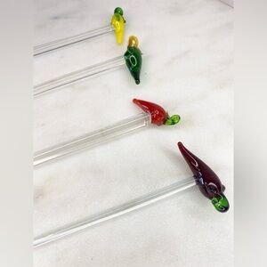 Vintage Glass Swizzle Sticks Peppers Glass Elegant Party Drink Stir Stick MCM